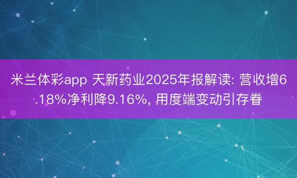 米兰体彩app 天新药业2025年报解读: 营收增6.18%净利降9.16%, 用度端变动引存眷