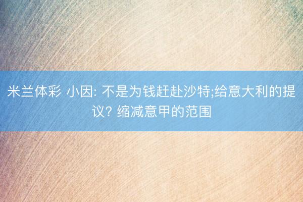 米兰体彩 小因: 不是为钱赶赴沙特;给意大利的提议? 缩减意甲的范围